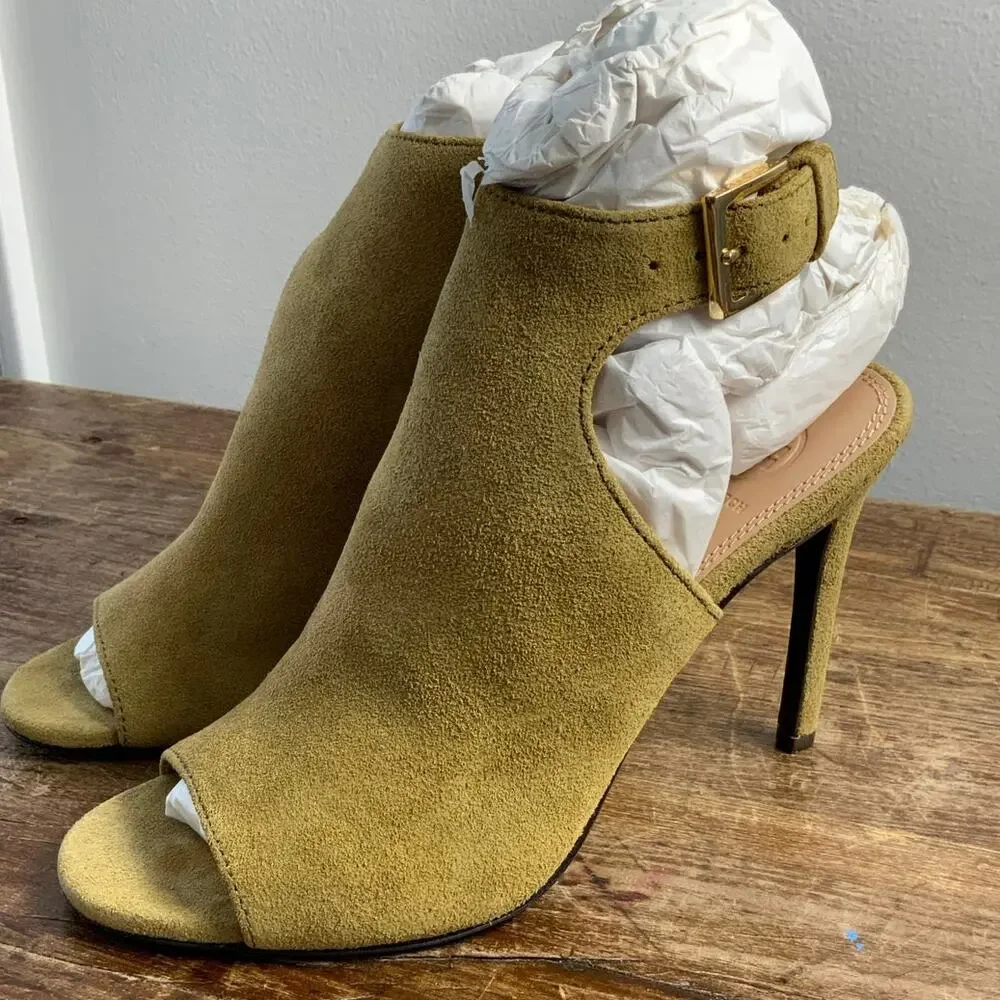Tory Burch green suede open-toe ankle‎ strap heels size 8